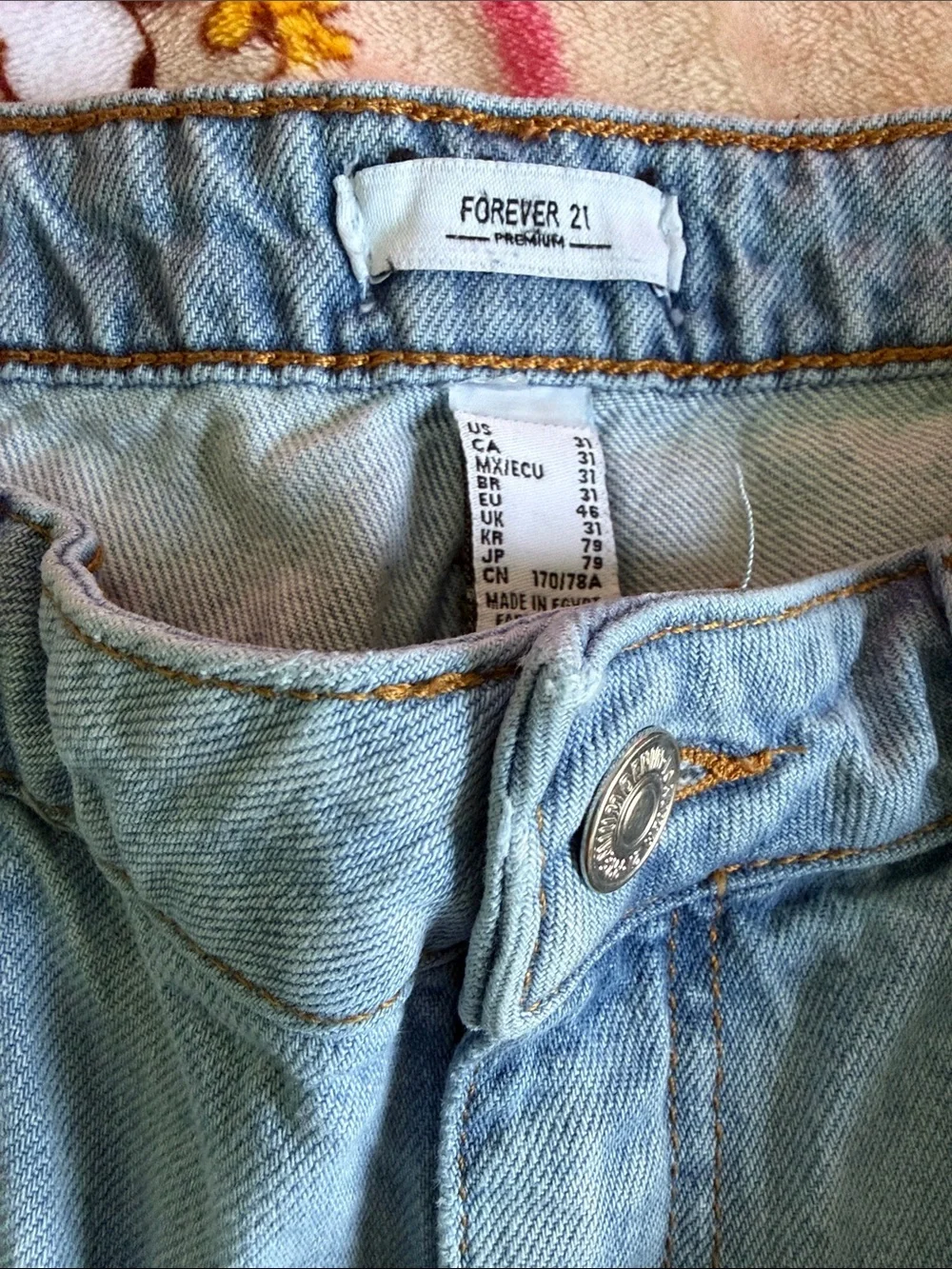 Forever 21 Light Blue Denim Frayed-Hem Long Length Shorts Classic Basic Summer